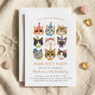 Convite de Aniversário de Gatos Gatinhos Festa Per