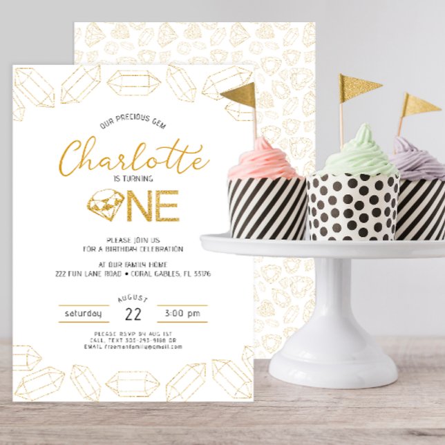 Convite de aniversário de gem para virar uma garot (our precious gem girly birthday party invitation)
