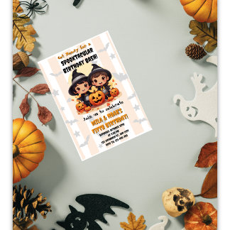 Convite de Aniversário de Gêmeos Halloween Espetac