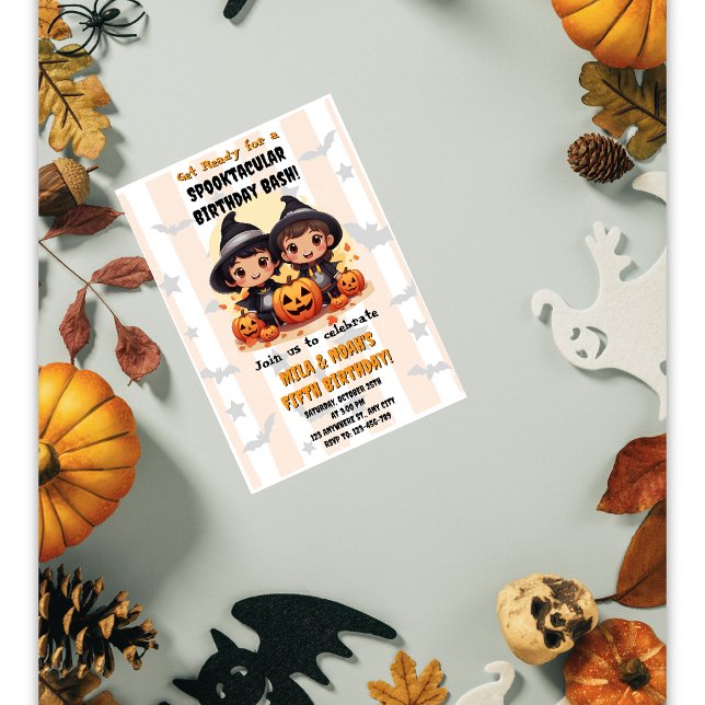 Convite de Aniversário de Gêmeos Halloween Espetac (Criador carregado)