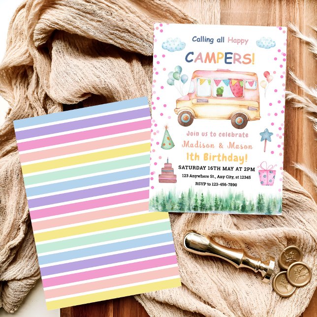 Convite de Aniversário de Gêmeos Menina e Menino F (Criador carregado)