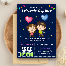 Convite de Aniversário de Gêmeos Menino e Menina F