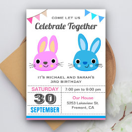 Convite de Aniversário de Gêmeos Menino Menina Coe