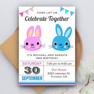 Convite de Aniversário de Gêmeos Menino Menina Coe