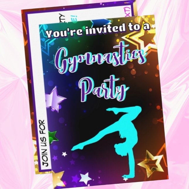 Convite de aniversário de ginástica do Rainbow Sta (Rainbow Stars Gymnastics Birthday Party Invitation)
