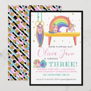 Convite de aniversário de ginástica do Unicorn