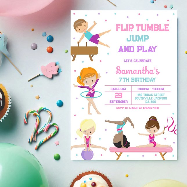 Convite de Aniversário de Ginástica Salto Tumble (Criador carregado)