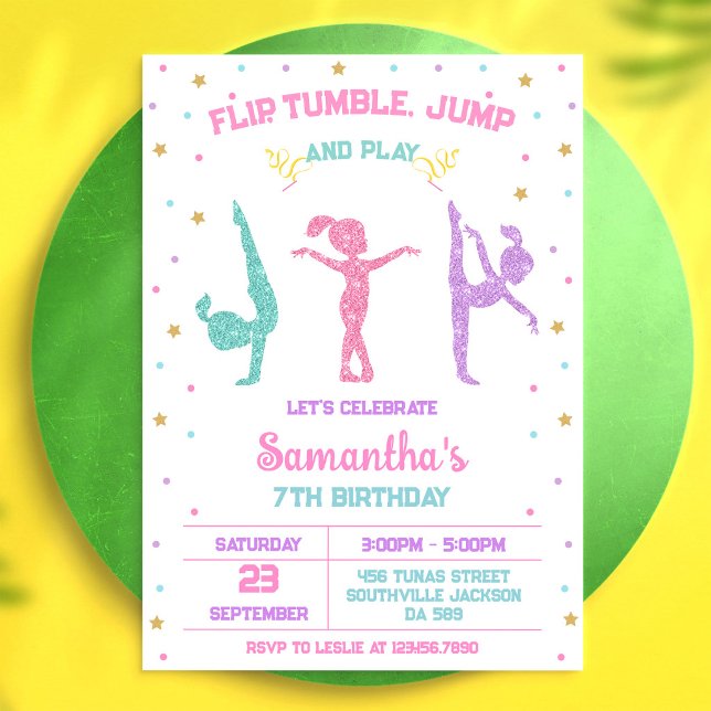 Convite de Aniversário de Ginástica Salto Tumble (Criador carregado)