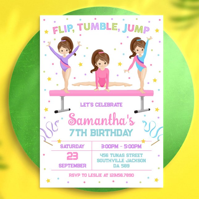 Convite de Aniversário de Ginástica Salto Tumble (Criador carregado)