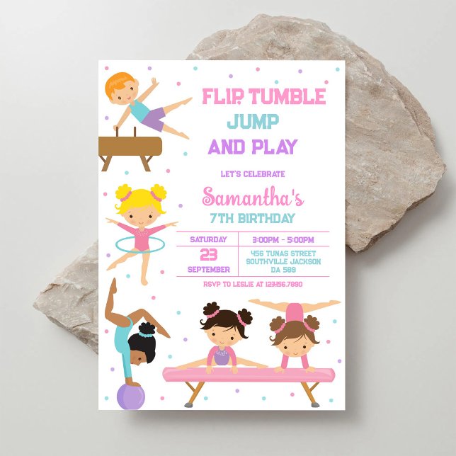 Convite de Aniversário de Ginástica Salto Tumbling (Criador carregado)