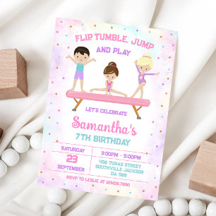 Convite de Aniversário de Ginástica Salto Tumbling