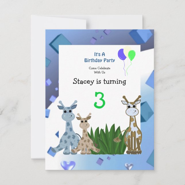 Convite de Aniversário de Girafa Animal (Frente)