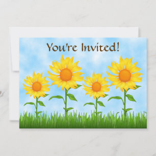 Convite de aniversário de girassol amarelo bonito