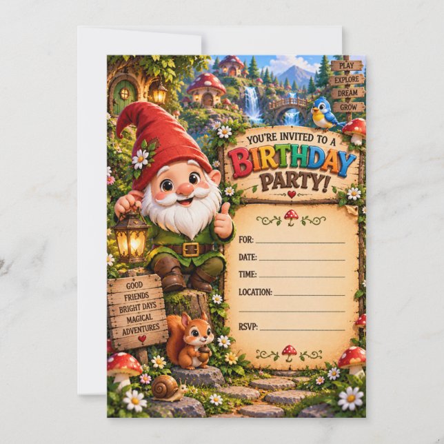 Convite de Aniversário de Gnome | Qualquer Idade (Frente)