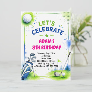 Convite de Aniversário de Golfe Aquarela