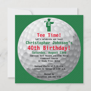 Convite de aniversário de Golfe Verde Dourado