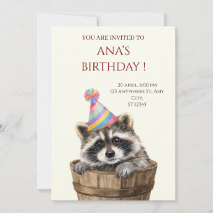 Convite de Aniversário de Guaxinim Fofo