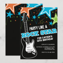 Convite de aniversário de guitarra azul laranja Ro