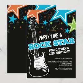 Convite de aniversário de guitarra azul laranja Ro