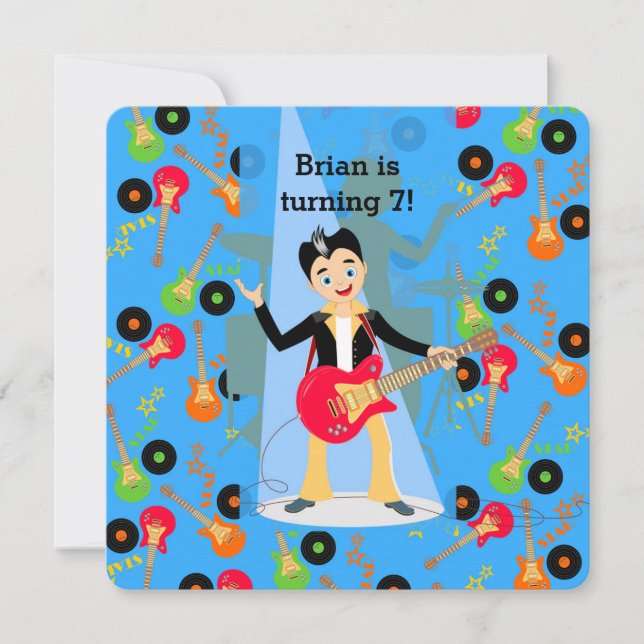 Convite de aniversário de guitarrista (Frente)