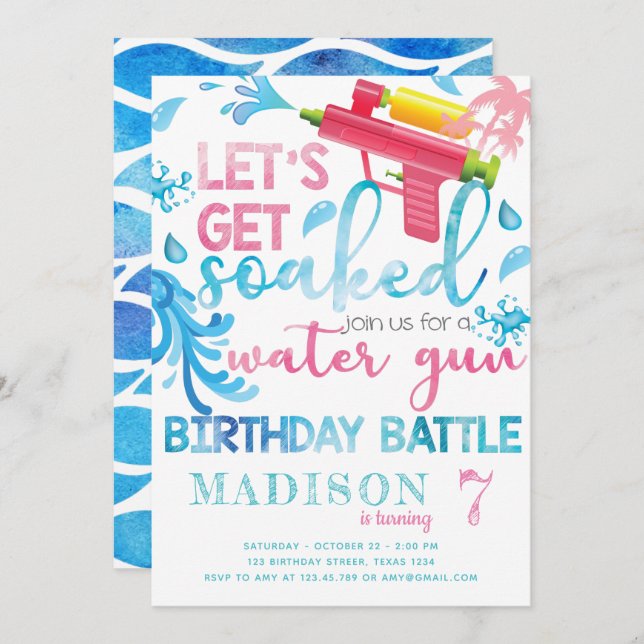 Convite de aniversário de Gun Summer Girl (Frente/Verso)