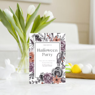 Convite de Aniversário de Halloween com Floral Ass