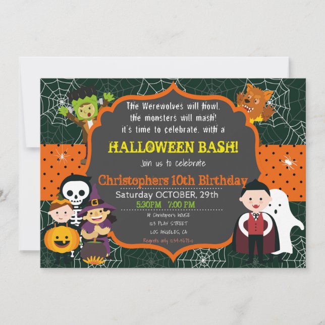 CONVITE DE ANIVERSÁRIO DE HALLOWEEN COSTUME BASH (Frente)