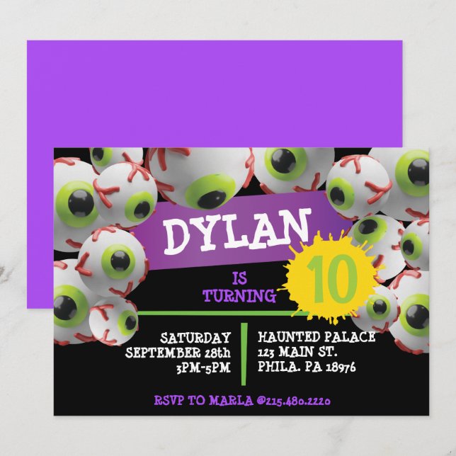 Convite de aniversário de Halloween CRAZY EYEBALLS (Frente/Verso)