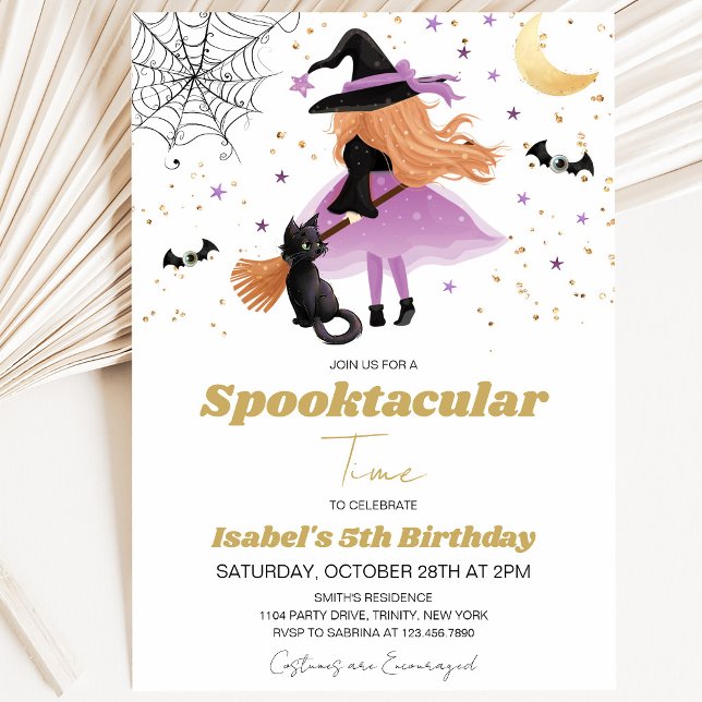 Convite de Aniversário de Halloween da Bruxa Roxa (Criador carregado)