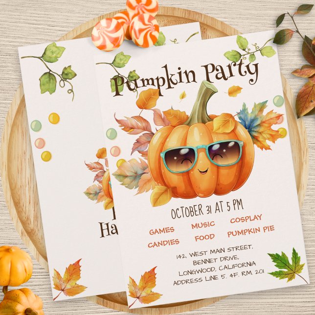 Convite de Aniversário de Halloween de Abóbora de  (Criador carregado)