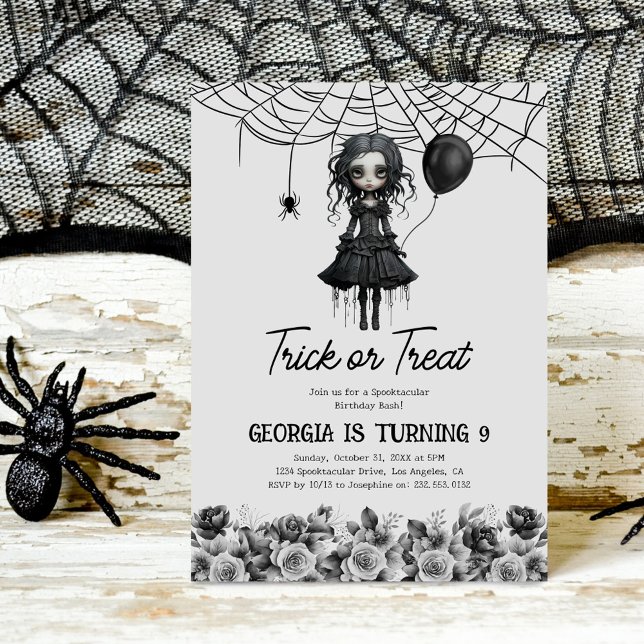 Convite de Aniversário de Halloween de Garota Góti (Criador carregado)