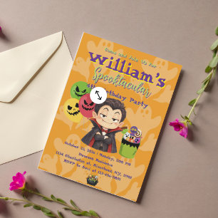 Convite de Aniversário de Halloween de Vampiro Fof