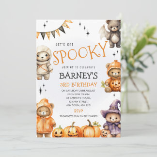 Convite de Aniversário de Halloween dos Ursinhos T