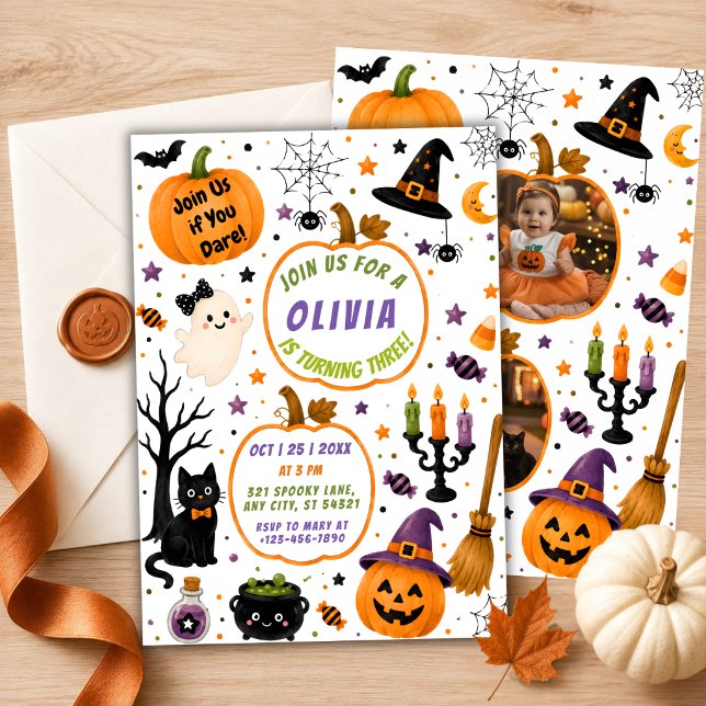 Convite de Aniversário de Halloween Dupla Foto Abó (Criador carregado)