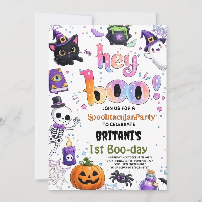 Convite de Aniversário de Halloween Fantasma Hey B (Frente)