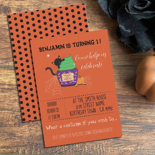 Convite de aniversário de Halloween laranja para c (Criador carregado)