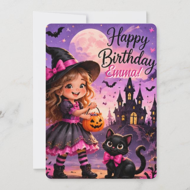 Convite de Aniversário de Halloween Menina Monstro (Frente)