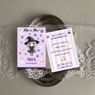 Convite de Aniversário de Halloween Menina Truque