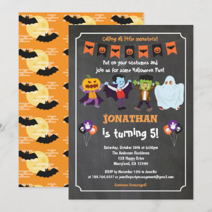 convite de aniversário de Halloween para criança q