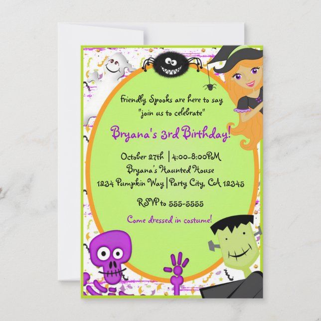Convite de Aniversário de Halloween para Crianças  (Frente)