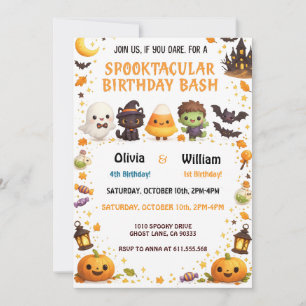 Convite de Aniversário de Halloween para Irmãos