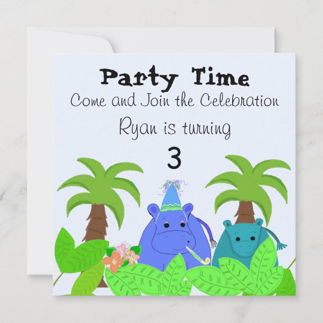 Convite de Aniversário de Hipopótamo na Selva (Frente)
