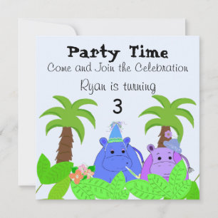 Convite de Aniversário de Hipopótamo na Selva