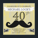 Convite de Aniversário de Homem com Bigode Retrô p<br><div class="desc">Celebre com estilo com esses convites de aniversário masculinos retrô e modernos, apresentando o número impresso em um fundo amarelo texturizado com madeira rústica e um bigode para adicionar diversão. Não é apenas para aniversário, ótimo também para uma despedida de solteiro!</div>
