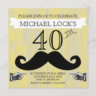 Convite de Aniversário de Homem com Bigode Retrô p