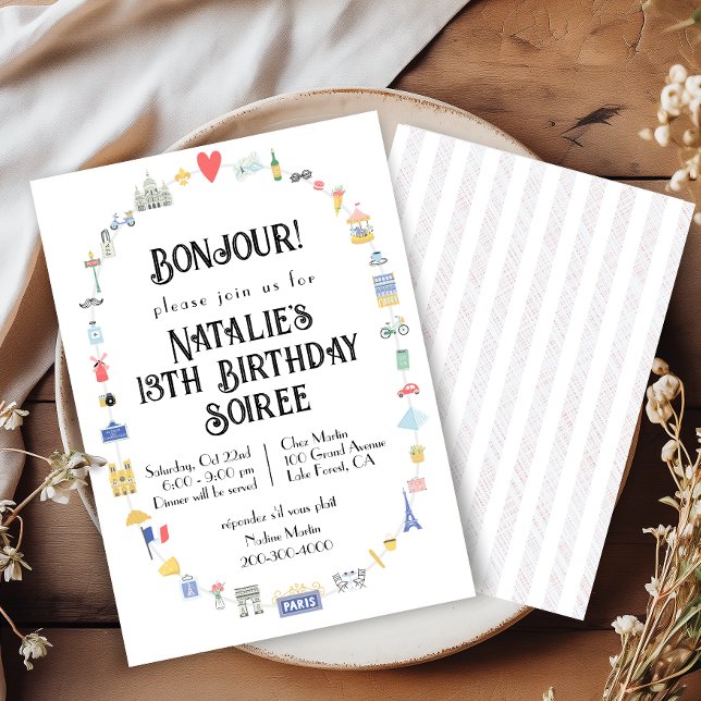Convite de aniversário de Ícones Bonjour Paris (Criador carregado)