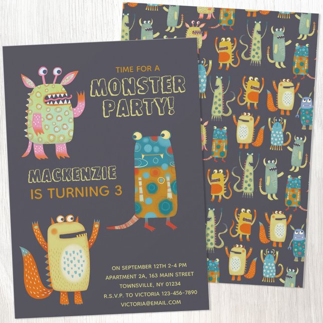 Convite de aniversário de Idade para Crianças de M (Cute monster kids age personalized birthday party invitation)