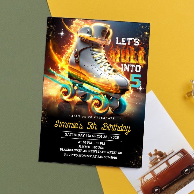 Convite de aniversário de incêndio do Skate (Rolling Skate Fire Birthday Party Invitation)