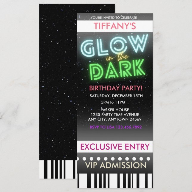 Convite de Aniversário de Ingresso | Brilha no Esc (Frente/Verso)