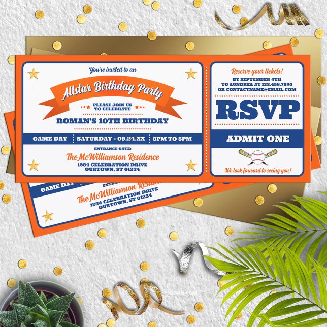 Convite de Aniversário de Ingresso de Beisebol All (Criador carregado)